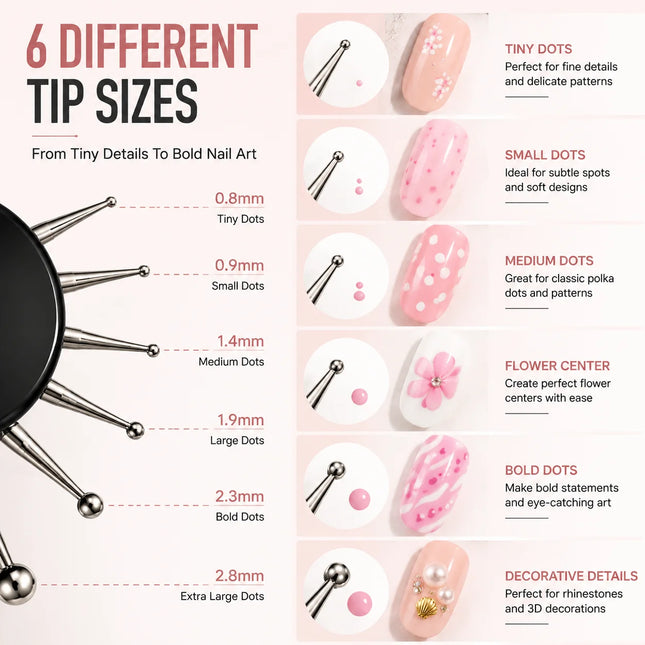 6 In 1 Nail Art Dotting Tools Different Head Flying Disc Nail Drill Point Multi-Use Nail Tools Dot Painting Pen DIY Nail Look