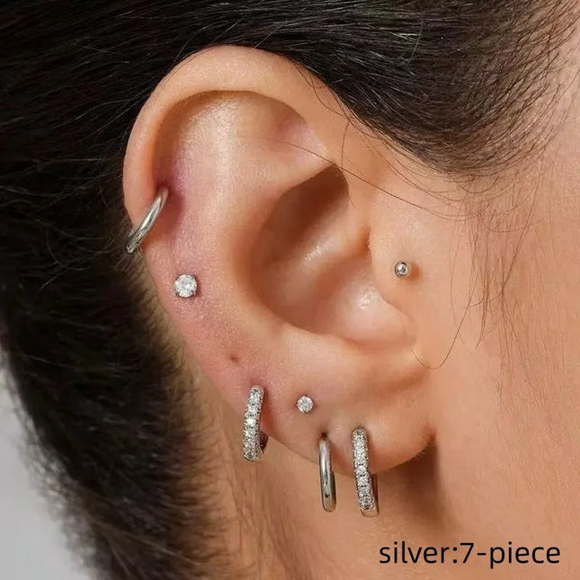 7-10 piece set Small Gold Hoop Stud Earrings for Women, 18K Gold Plated Tiny Stainless Steel Earrings - product image 2