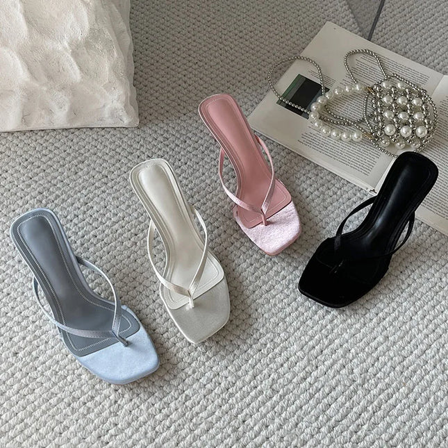 Spring Summer Women Heeled Slippers Sandals Pink Beach Female Flip flops Fashion Thin Heels Ladies Slippers Slides Shoes Pumps