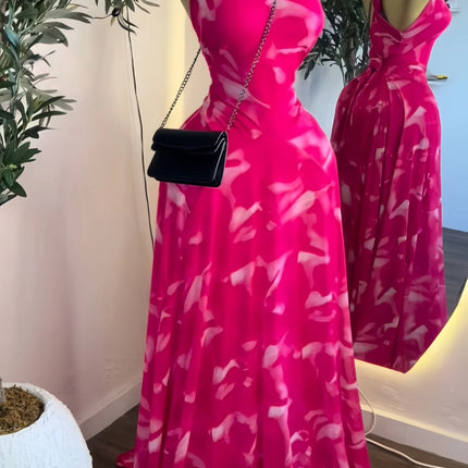 GLCMYAYA Women Printed Sleeveless with Sashes Fit and Flare A-line Maxi Dress 2026 Streetwear Beach Holiday Long Dresses Vestido