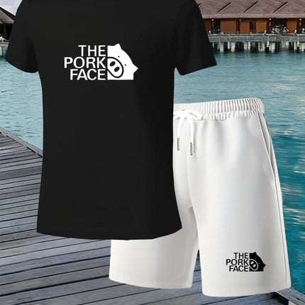 Men'S New Summer Collection2026Short-Sleeved Top Set，Quick-Drying And BreathableThe Pork Face+Pig Head Print Suit