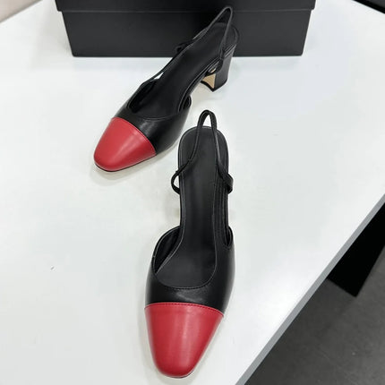 2026 Women's Leather & Denim Two-Tone Cap-Toe Slingback Pumps, Retro Office Evening Shoes YYT26041916