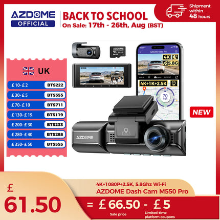 Upgrade AZDOME M550 Pro Dash Cam 4K Front Dashcam Auto 5.8Ghz Wi-Fi GPS G-sensor Car DVR 6 IR Night Vision Parking Monitor