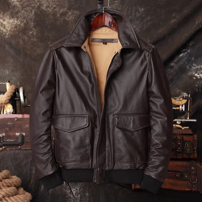 Bomber A2 Pilotenjacke Echtes Leder Herren Warm 100% Rindsleder Air Force Mantel Dunkelbraun Herren Motorradjacken aus Rindsleder