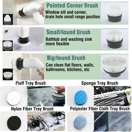 Electric Cleaning Brush:9-in-1 Head,Rotates Flexibly Multifunction Tool for Bathroom, Floors, Corner Gaps and Shower Room Glass.