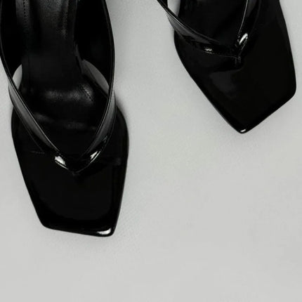Black Square-toe Wedge Flip-flops 2026 New Niche Lightweight High Heels for Women