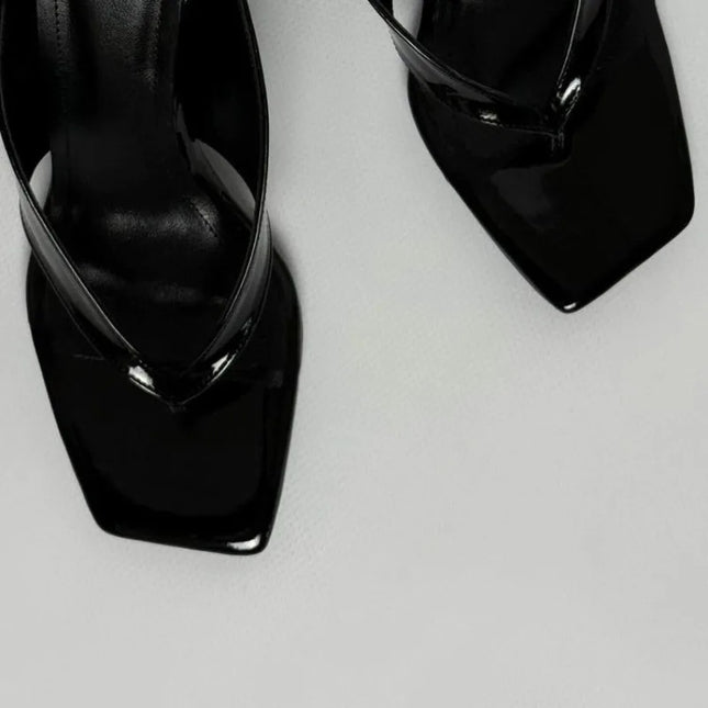 Black Square-toe Wedge Flip-flops 2026 New Niche Lightweight High Heels for Women