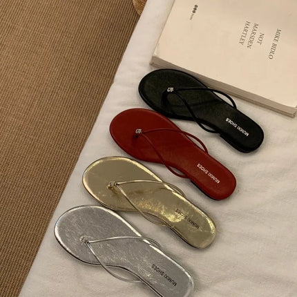 Korean Style Thin Strap Herringbone Flip-flops Summer Sandals 2026 New Anti-slip Lightweight Flat Fashion Toe-post Slippers