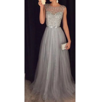 Elegant Sequined Strapless Long Formal Evening Dress Gray