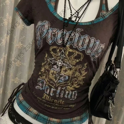 Himekaji T shirts Y2k Women Letter Gothic Streetwear Harajuku Punk 90s Clothes Japanese Girl Short-sleeved Tees Kawaii Crop Tops