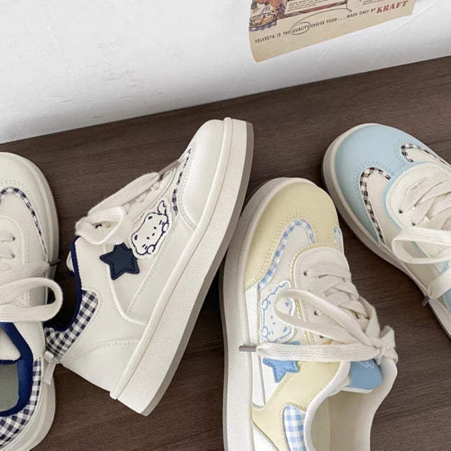Women's Casual Flat Shoes - Cartoon Decor, Comfortable Breathable Sneakers, Lightweight Summer Campus Shoes for Daily Wear