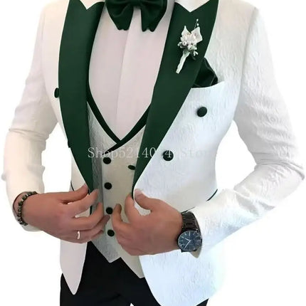 Floral Jacquard 3 Piece Suits for Wedding Slim Fit One Button Tuxedos Blazer Double Breasted Vest Pants