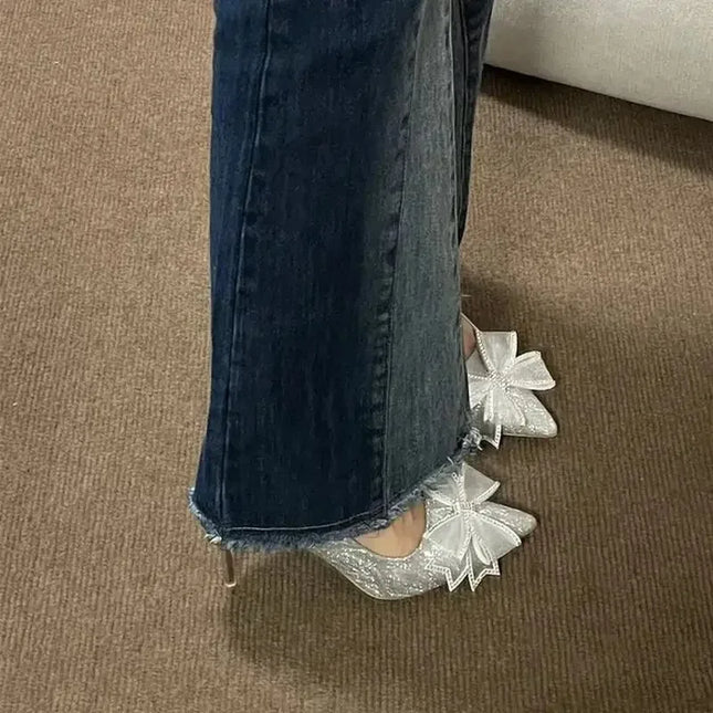 Modische 2025 neue Brautschuhe Kristall High Heels Brautjungfer Geschenk Erwachsene elegante flache Schuhe Gummi-Obermaterial Sommersaison