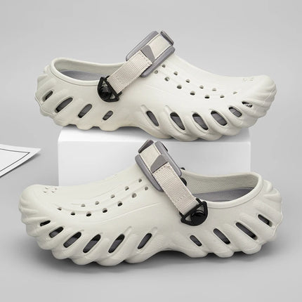Brand Men's Slip-on Shoes - Soft and Comfortable Holey Shoes Outdoor Waterproof Heightening Cool Shoes EVA Driving Shoe