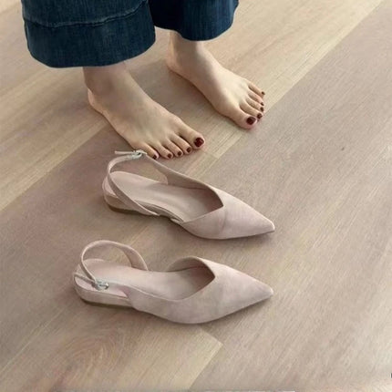 2025 New Concise Pointed Toe Square Low Heels Women Sandals Elegant Slingbacks Banquet Party Mule Shoes
