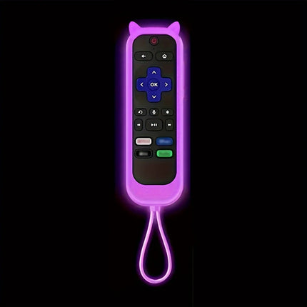Glow in the dark cute cat's ears shaped silicone universal remote control cover with  for TCL Hisense Roku TV remote control
