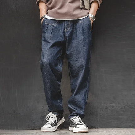 Maden Retro Denim Wash Baggy Men's Jeans Wide Leg Tapered Pants Fashion Casual Streetwear Jean Straight Elastic Men Trousers