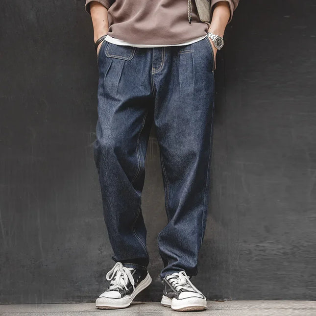 Maden Retro Denim Wash Baggy Men's Jeans Wide Leg Tapered Pants Fashion Casual Streetwear Jean Straight Elastic Men Trousers
