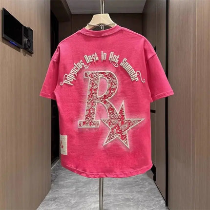 Summer Pure Cotton Breathable Short-sleeved T-shirt for Men with Letter Prints Trendy Fashion Round Neck Versatile T-shirt Top