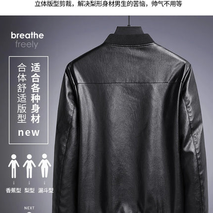 Leather Jacket Men Coats Plus Size 6XL 7XL 8XL Oversized Windproof Motorcycle Autumn Brand Fleece Black Zipper Winter Overcoat