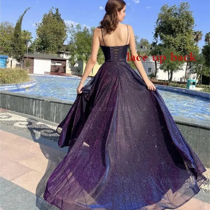 Sparkly Tulle Prom Dresses for Women 2025 Long Corset A Line Spaghetti Straps Glitter Formal Gowns Evening Dress Customized