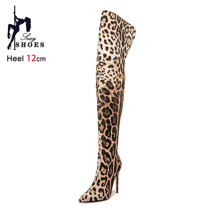 Purple Gradient Leopard Print Long Boots Women Thigh High Elastic Socks Boots 11CM Stiletto Over-the-Knee Spring Autumn Shoes