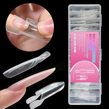 2026 New Sandwich Dual Nail Forms 120pcs Rocket Shape Full Cover Top & Bottom Mold For Nail Art Extension Manicure Kit D