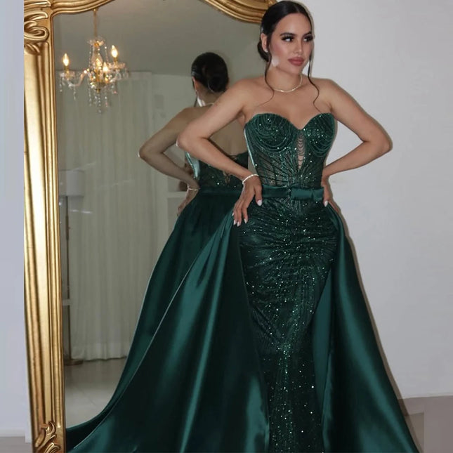Meerjungfrau Grünes Abendkleid Elegant Herzförmig Ärmellos Maßgeschneiderte Heimkehrkleider Luxuriöse Schnürung Hinten Prominentenkleider