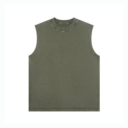 2025 New Summer Men's Washed Cotton Tank Tops Muscle Gym Sleeveless Workout T Shirts Running Beach Loose Cutoff Tees