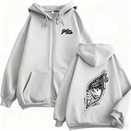 Anime Jojo Bizarre Adventure Bruno Bucciarati Zipper Hoodie Men Women Fleece Cotton Zip Up Sweatshirt Manga Funny Zip Up Jacket