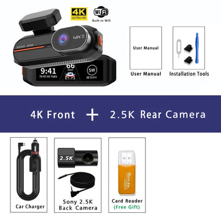 ADAS 4K+2.5K Car Front Dash Cam Mini WIFI GPS DVR Black Box Room With 24H Parking Monitor Night Vision  Rear View Camera Optio