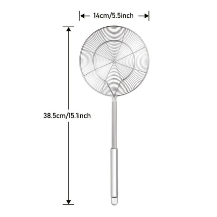 1 Stainless Steel Double Round Spoon, Reinforced and Thicker, Kitchen Restaurant Frying Fish Noodle Fishing Slag Isolation