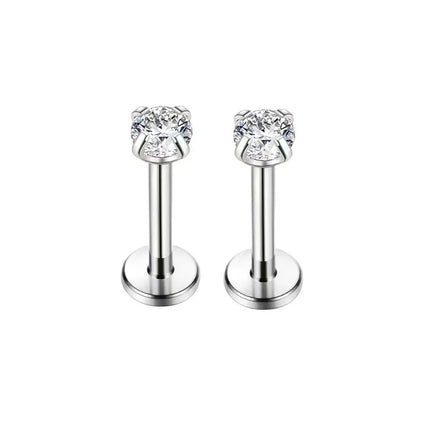 2pcs Stainless Steel Piercing Tragus Stud Earrings, Crystal Labret Small Ear Stud Helix Cartilage Earring for Women Body Jewelry