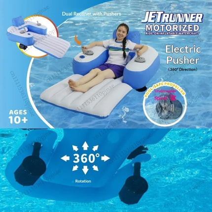 New Inflatable Electric Floating Lounger with Built-in Motor, Foldable Backrest Pool Float for Adults