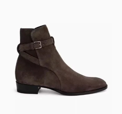 Black Buckle Genuine Leather Ankle Boots for Men Low-heeled Western Boots Safety Shoes Man for Work Handmade Winter Desert Boots