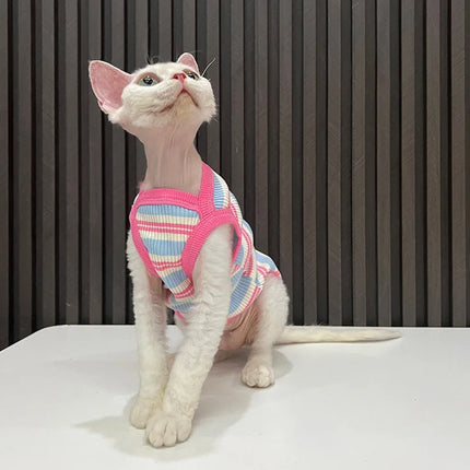 Striped Cat Shirts Stretchy Cat Clothes for Cats Sleeveless Stretchy Puppy Kitten T Shirts Pet Vest Soft Breathable Cat Tank Top