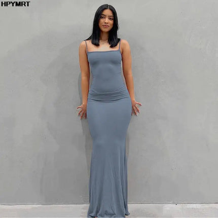 Satin Slip Sleeveless Backless Slim Sexy Maxi Dress Spring Party Y2K Concise Bodycon Elegant Dresses Clothing