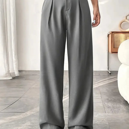 Draped High Waisted Wide Leg Pants Office Casual Suit Trousers Versatile Spring Autumn