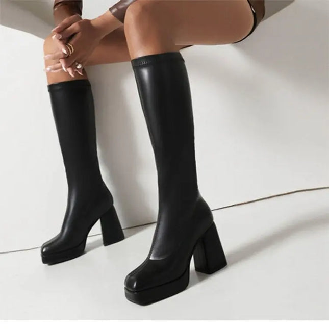 Fashion women's boots 2025 European and American thick soled thick soled skinny elastic boots high heels long boots