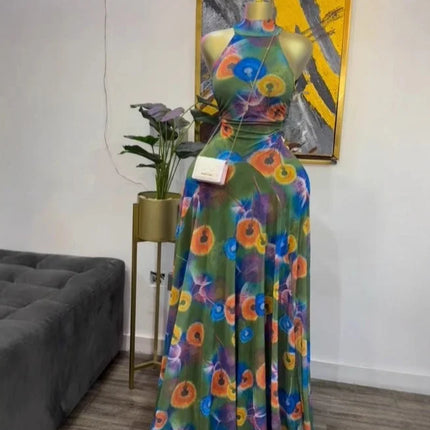 GLCMYAYA Women Printed Sleeveless with Sashes Fit and Flare A-line Maxi Dress 2026 Streetwear Beach Holiday Long Dresses Vestido