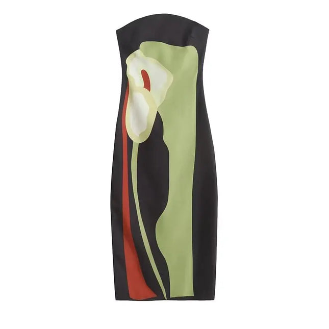 Sexy Strapless Backless Printed Long Dress Sleeveless Off Shoulder Summer Party Evening Robes