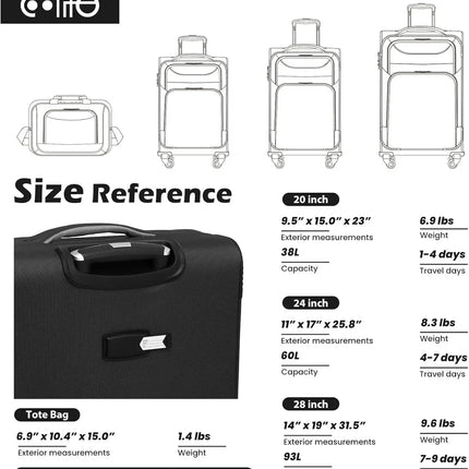 Coolife Luggage 4 Piece Set Suitcase Spinner TSA Lock Softshell lightweight (purple+sliver)
