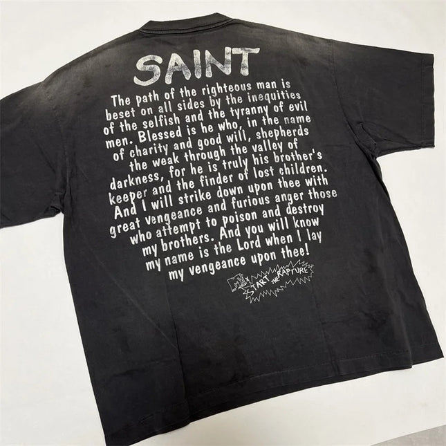 SAINT Mxxxxxx T-Shirts Herren Damen 1:1 Beste Qualität Anime Charakter Print Schwarz Verwaschen Oversized Kurzarm