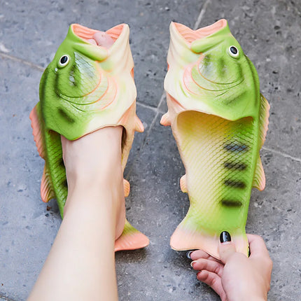 Funny Lifelike Fish Slippers Plus Size 43-47 Women's Weird Animal Slides Beach Slippers Unisex Indoor Outdoor Shoes Flip Flops