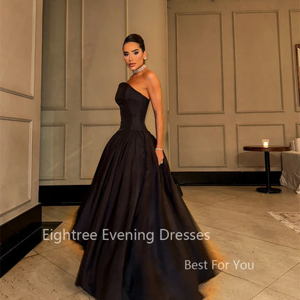 Eightree Simple Black Evening Gowns Long A Line Prom Dress Strapless Taffeta Classy Formal Gown Women فساتين حفلات Customized