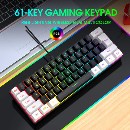 61keys Wired White Black Keyboard RGB Gaming Mouse Office Kit Backlight Keyboard and Mouse Combos for PUBG Gamer - product im