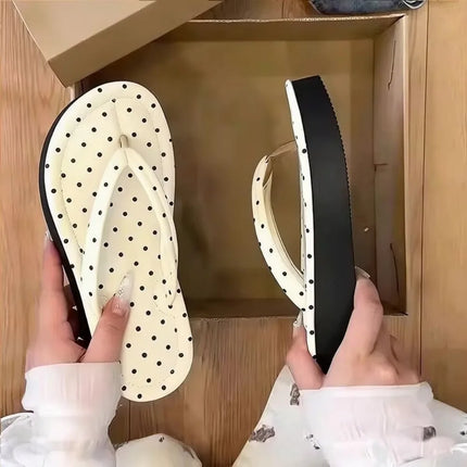 Cute Polka Dot Platform Flip Flops Thick Sole Non-Slip Thong Sandals Breathable Beach Slippers Summer