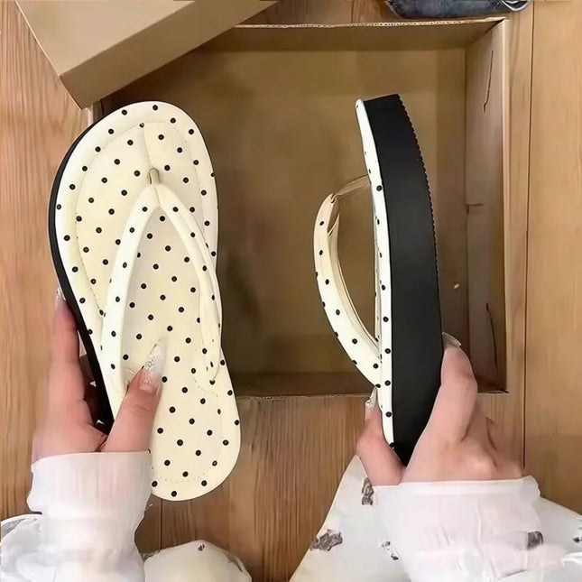 Cute Polka Dot Platform Flip Flops Thick Sole Non-Slip Thong Sandals Breathable Beach Slippers Summer