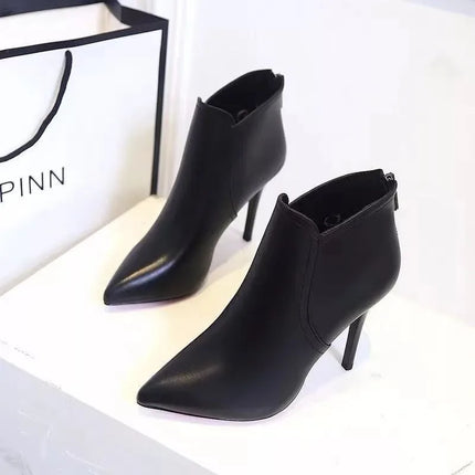 Women Pumps High Quality Leather Ankle Boots Sexy Pointed High-heeled Short Boots for Women Plush Warm Winter Boots Botas Mujer