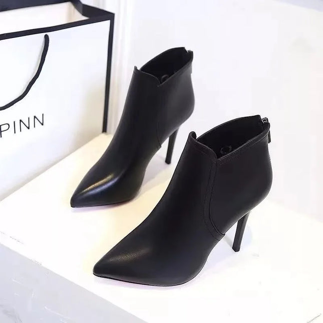 Women Pumps High Quality Leather Ankle Boots Sexy Pointed High-heeled Short Boots for Women Plush Warm Winter Boots Botas Mujer